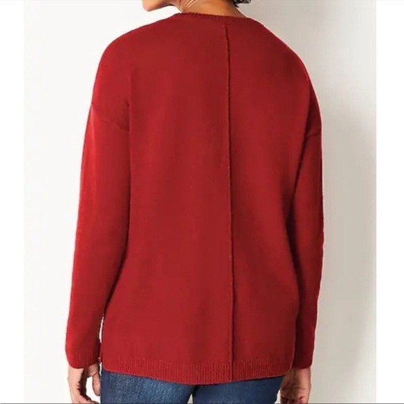 J. Jill Ribbed Pocket Crewneck Sweater Pullover Ruby Red Size Small Petite - Picture 2 of 10